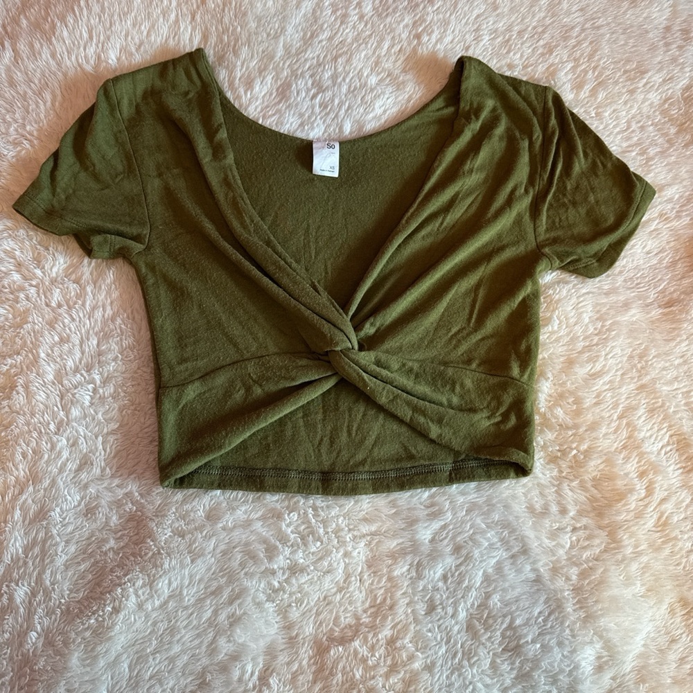 SO Olive Twist Front Crop Top